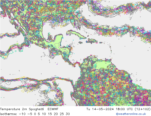 Temperatuurkaart Spaghetti ECMWF di 14.05.2024 18 UTC