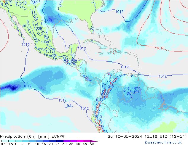 Precipitation (6h) ECMWF Su 12.05.2024 18 UTC