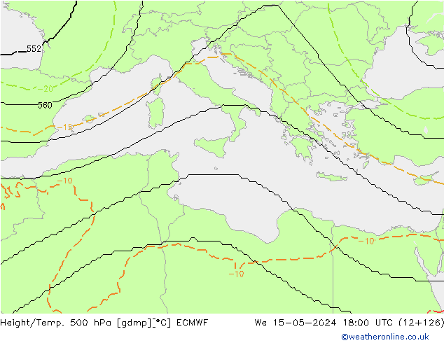 Yükseklik/Sıc. 500 hPa ECMWF Çar 15.05.2024 18 UTC