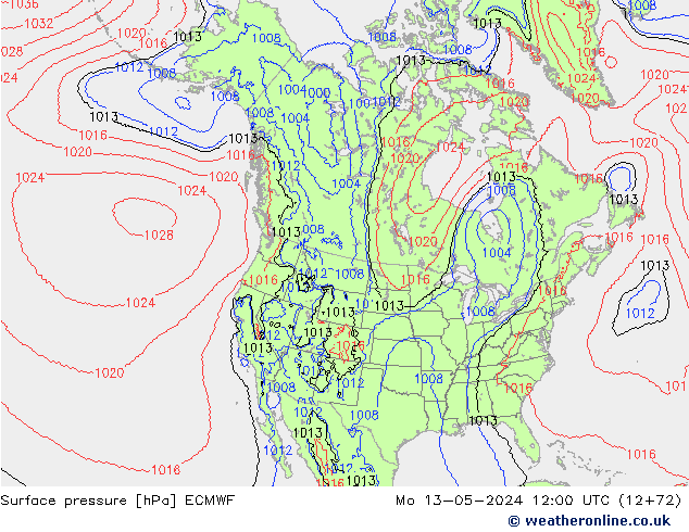 Bodendruck ECMWF Mo 13.05.2024 12 UTC