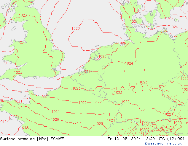 Presión superficial ECMWF vie 10.05.2024 12 UTC