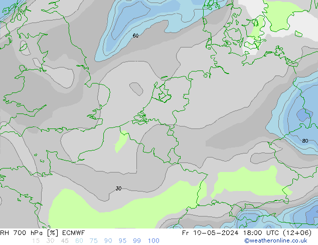 RH 700 hPa ECMWF Fr 10.05.2024 18 UTC