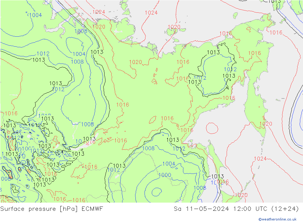 Surface pressure ECMWF Sa 11.05.2024 12 UTC