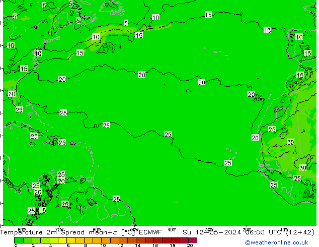 Temperatuurkaart Spread ECMWF zo 12.05.2024 06 UTC