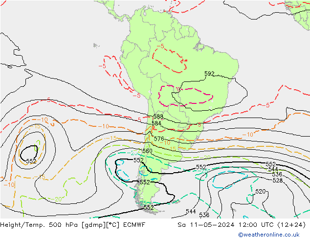 Height/Temp. 500 hPa ECMWF Sa 11.05.2024 12 UTC