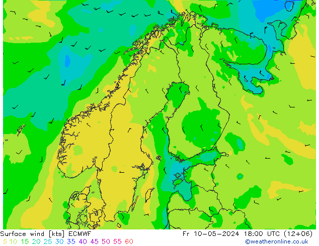 Surface wind ECMWF Fr 10.05.2024 18 UTC
