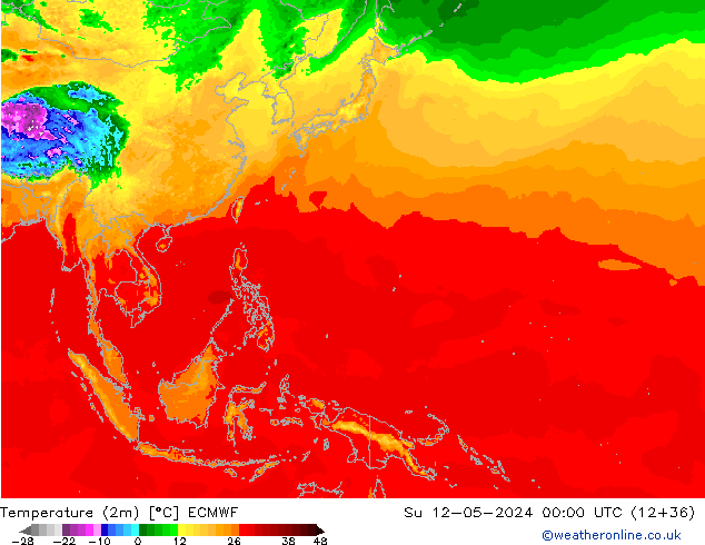 Temperatuurkaart (2m) ECMWF zo 12.05.2024 00 UTC