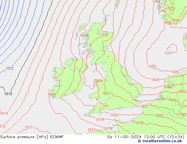 Surface pressure ECMWF Sa 11.05.2024 12 UTC