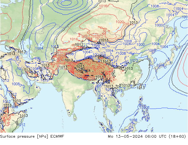 приземное давление ECMWF пн 13.05.2024 06 UTC