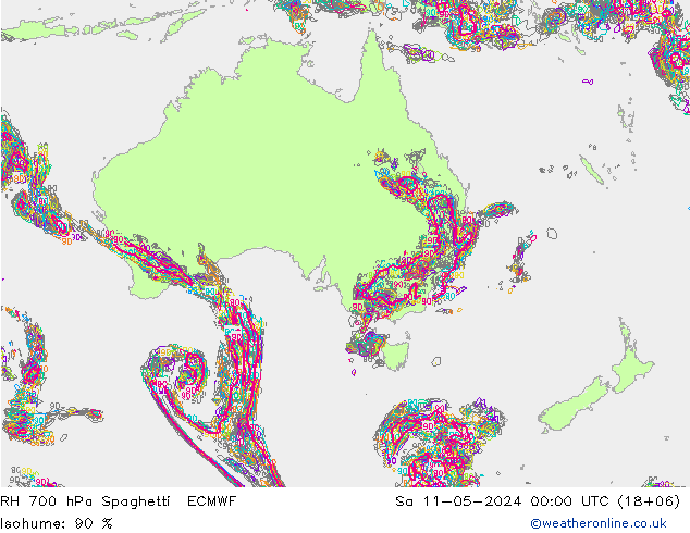 RH 700 hPa Spaghetti ECMWF Sa 11.05.2024 00 UTC