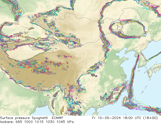 地面气压 Spaghetti ECMWF 星期五 10.05.2024 18 UTC