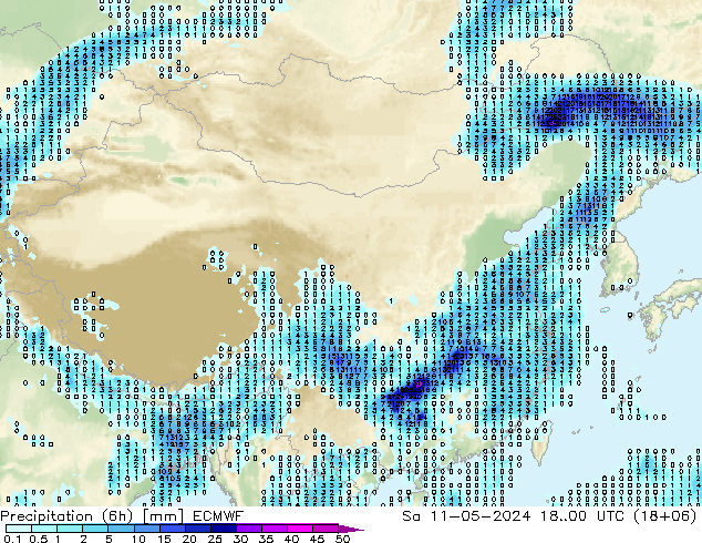 降水量 (6h) ECMWF 星期六 11.05.2024 00 UTC