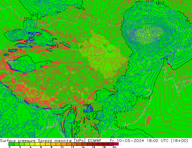 地面气压 Spread ECMWF 星期五 10.05.2024 18 UTC
