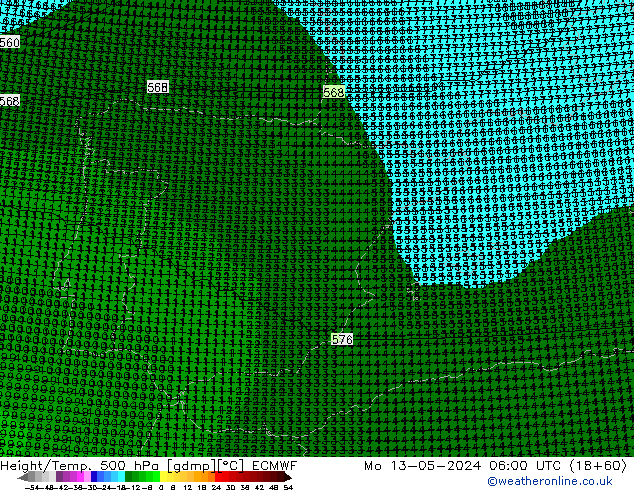 Height/Temp. 500 hPa ECMWF Po 13.05.2024 06 UTC