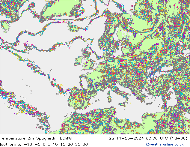 温度图 Spaghetti ECMWF 星期六 11.05.2024 00 UTC