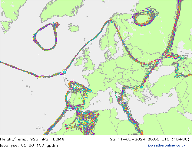Height/Temp. 925 hPa ECMWF Sa 11.05.2024 00 UTC