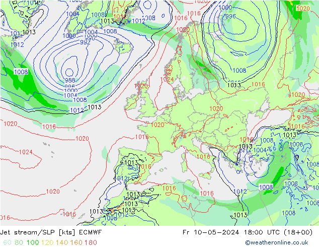 高速氣流/地面气压 ECMWF 星期五 10.05.2024 18 UTC