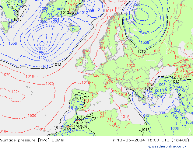 地面气压 ECMWF 星期五 10.05.2024 18 UTC