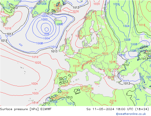 Bodendruck ECMWF Sa 11.05.2024 18 UTC