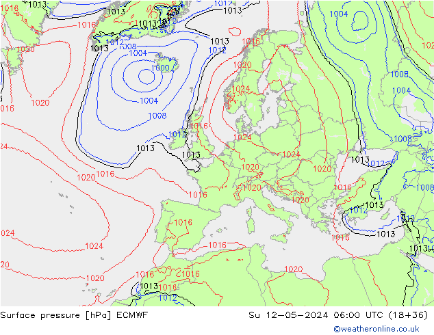 pressão do solo ECMWF Dom 12.05.2024 06 UTC