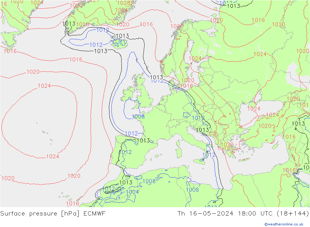 Pressione al suolo ECMWF gio 16.05.2024 18 UTC