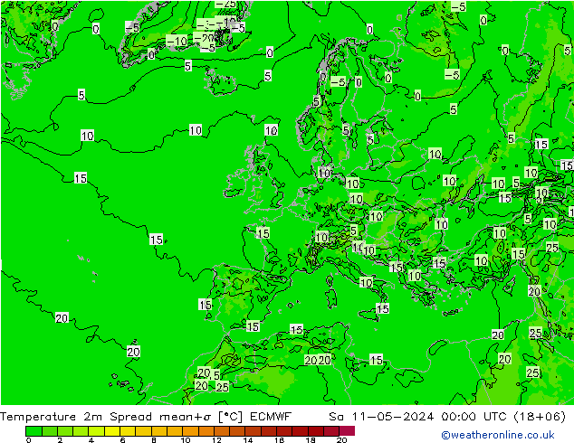 温度图 Spread ECMWF 星期六 11.05.2024 00 UTC