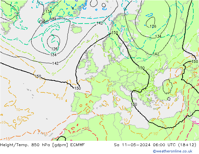 Height/Temp. 850 hPa ECMWF Sáb 11.05.2024 06 UTC