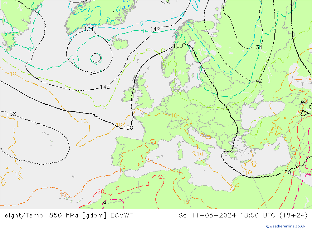 Height/Temp. 850 гПа ECMWF сб 11.05.2024 18 UTC