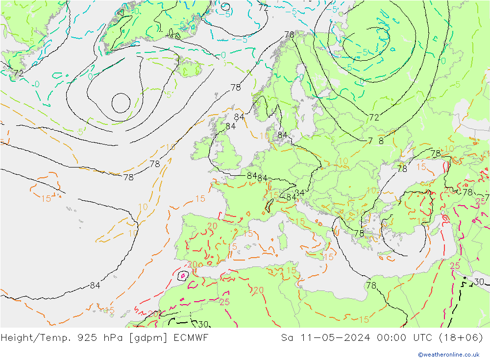 Geop./Temp. 925 hPa ECMWF sáb 11.05.2024 00 UTC