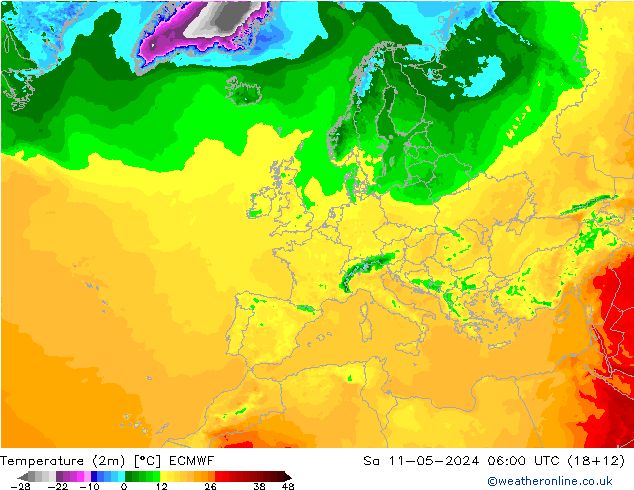 Temperatura (2m) ECMWF sab 11.05.2024 06 UTC