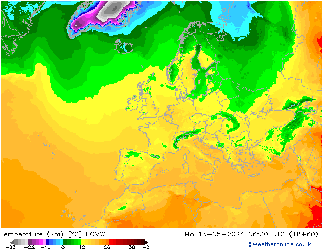 Temperaturkarte (2m) ECMWF Mo 13.05.2024 06 UTC