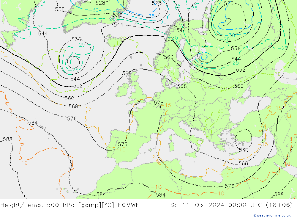 Hoogte/Temp. 500 hPa ECMWF za 11.05.2024 00 UTC