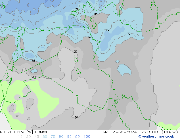 Humidité rel. 700 hPa ECMWF lun 13.05.2024 12 UTC