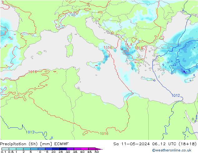 Precipitation (6h) ECMWF Sa 11.05.2024 12 UTC