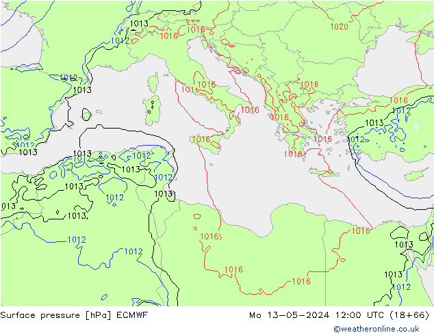 Pressione al suolo ECMWF lun 13.05.2024 12 UTC