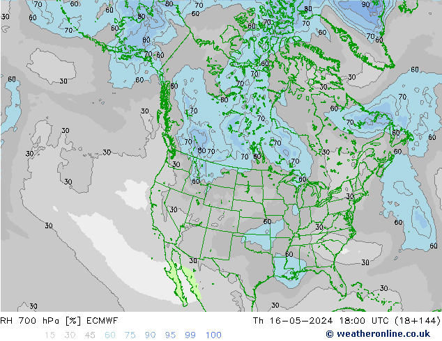 Humidité rel. 700 hPa ECMWF jeu 16.05.2024 18 UTC