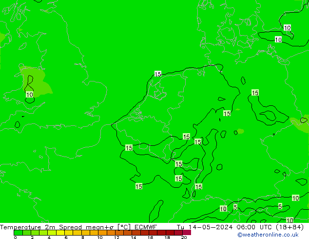 Sıcaklık Haritası 2m Spread ECMWF Sa 14.05.2024 06 UTC