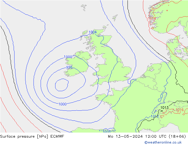 Surface pressure ECMWF Mo 13.05.2024 12 UTC