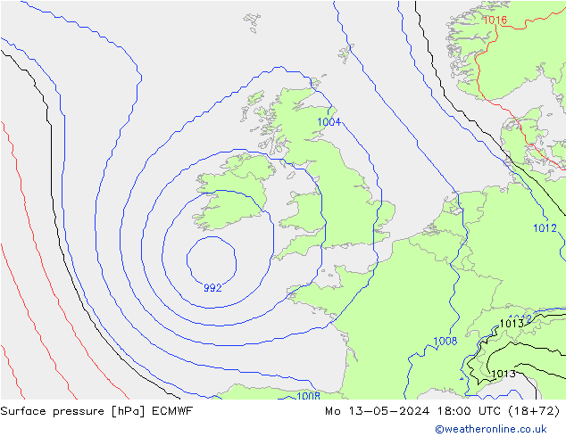 Surface pressure ECMWF Mo 13.05.2024 18 UTC