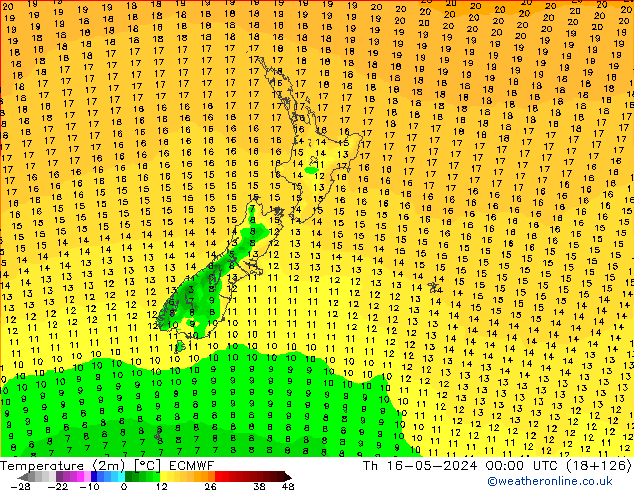 карта температуры ECMWF чт 16.05.2024 00 UTC