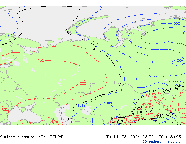 Surface pressure ECMWF Tu 14.05.2024 18 UTC