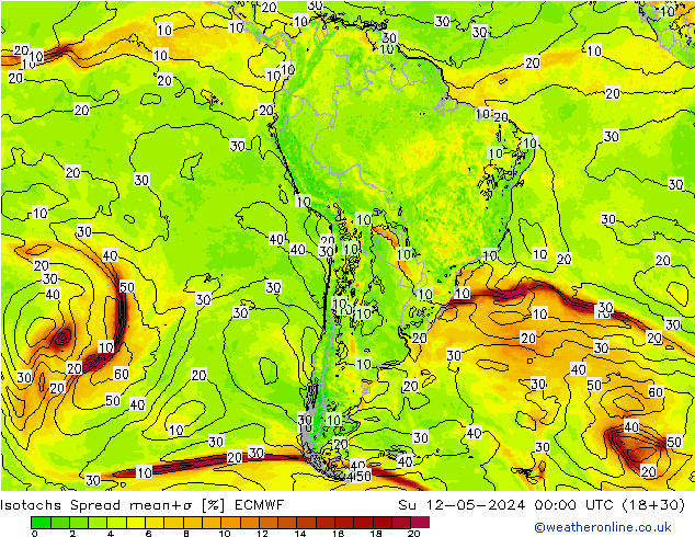 Isotachs Spread ECMWF Ne 12.05.2024 00 UTC