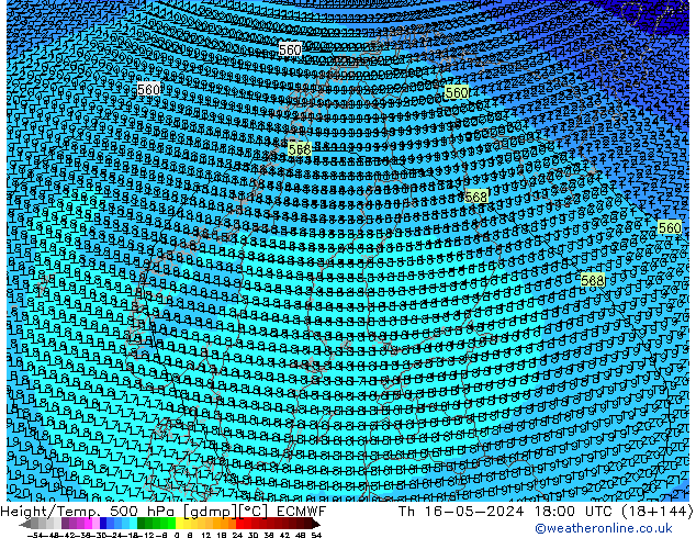 Hoogte/Temp. 500 hPa ECMWF do 16.05.2024 18 UTC