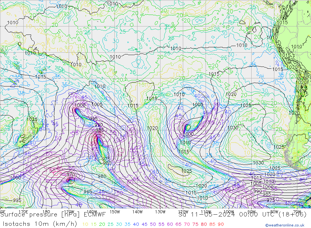 Isotachs (kph) ECMWF  11.05.2024 00 UTC