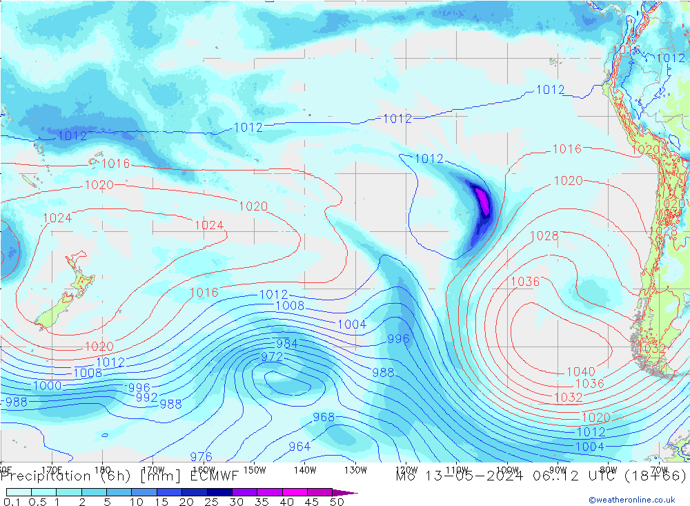 Precipitation (6h) ECMWF Mo 13.05.2024 12 UTC