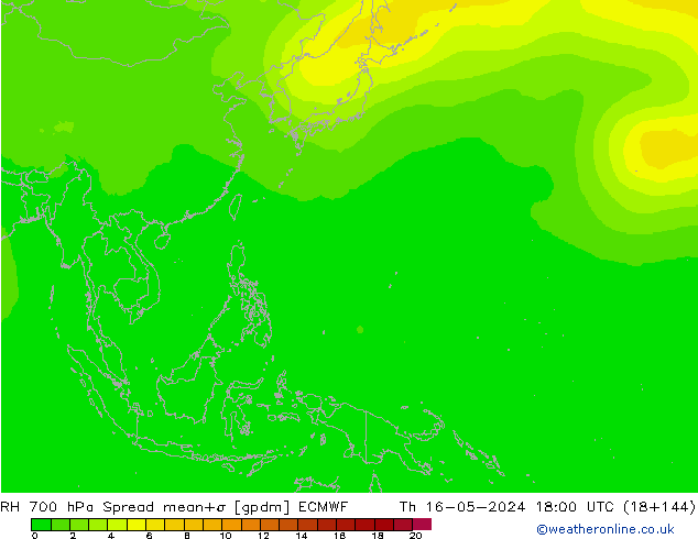 RH 700 hPa Spread ECMWF Th 16.05.2024 18 UTC