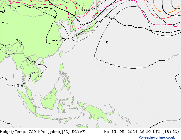 Height/Temp. 700 hPa ECMWF lun 13.05.2024 06 UTC