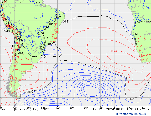 Pressione al suolo ECMWF dom 12.05.2024 00 UTC