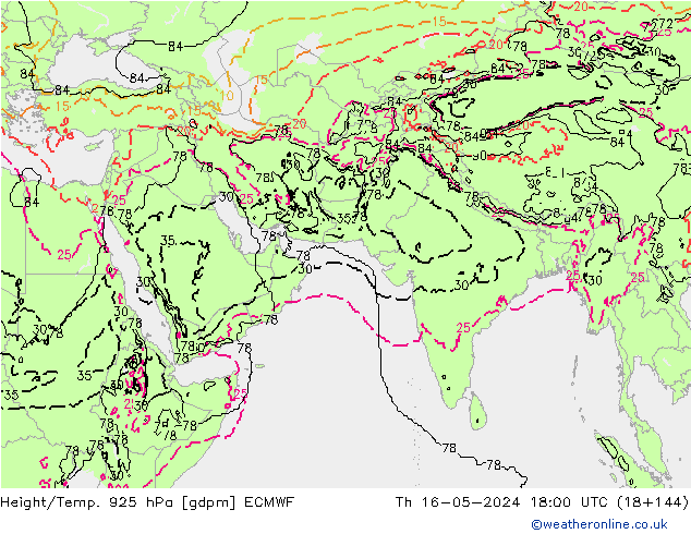 Yükseklik/Sıc. 925 hPa ECMWF Per 16.05.2024 18 UTC