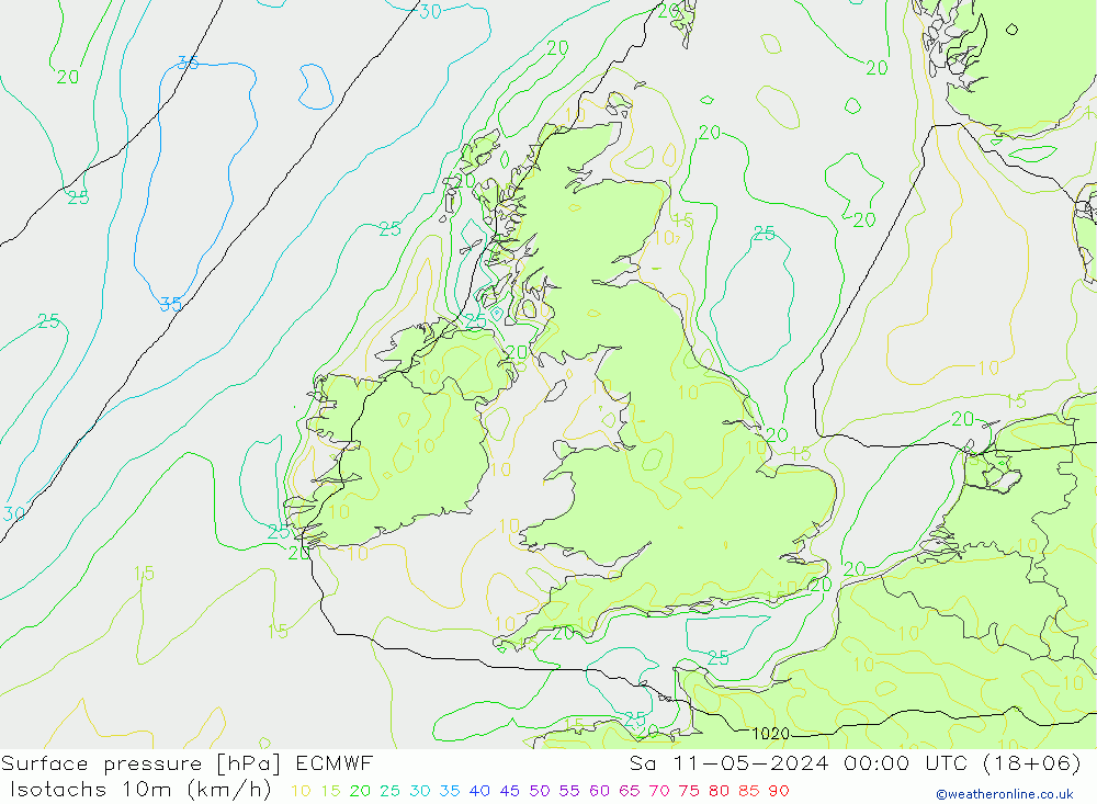 Isotachs (kph) ECMWF  11.05.2024 00 UTC